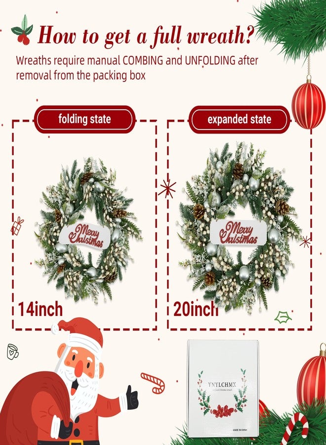 YNYLCHMX 20 Inch Winter Wreath for Front Door, Winter Wreaths with Welcome Sign Pine Needle Pine Cone Berry Artificial Door Wreaths for Window Wall Fireplace Farmhouse Holiday Party Decoration - Image 4
