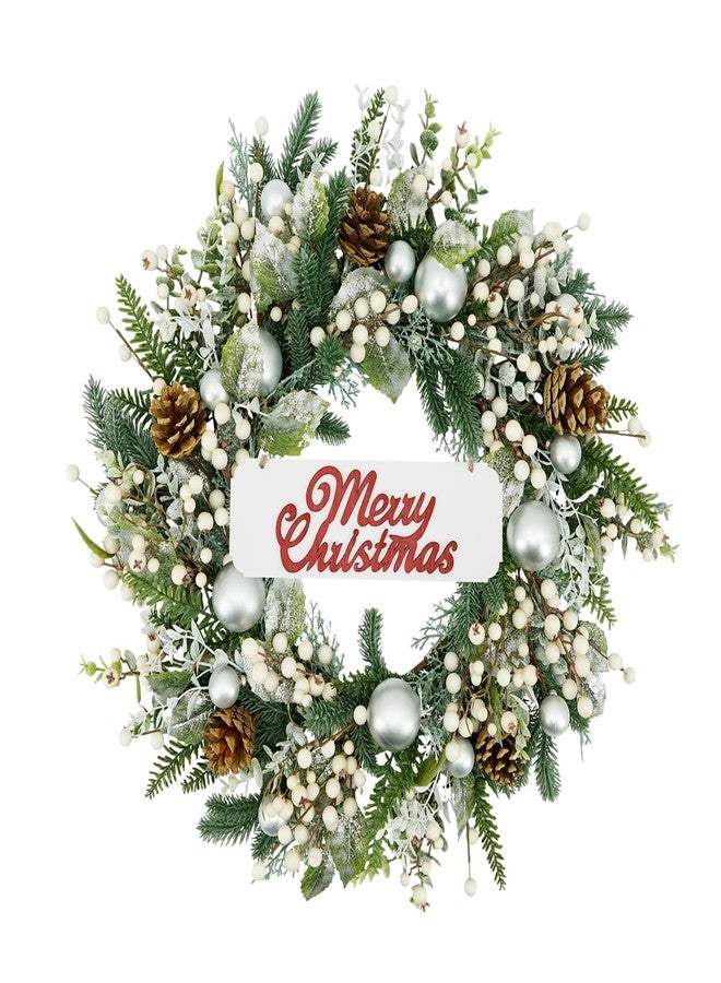YNYLCHMX 20 Inch Winter Wreath for Front Door, Winter Wreaths with Welcome Sign Pine Needle Pine Cone Berry Artificial Door Wreaths for Window Wall Fireplace Farmhouse Holiday Party Decoration - Image 1