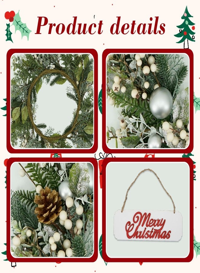 YNYLCHMX 20 Inch Winter Wreath for Front Door, Winter Wreaths with Welcome Sign Pine Needle Pine Cone Berry Artificial Door Wreaths for Window Wall Fireplace Farmhouse Holiday Party Decoration - Image 5