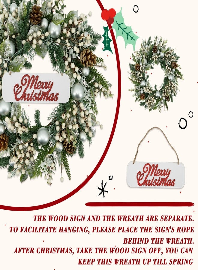 YNYLCHMX 20 Inch Winter Wreath for Front Door, Winter Wreaths with Welcome Sign Pine Needle Pine Cone Berry Artificial Door Wreaths for Window Wall Fireplace Farmhouse Holiday Party Decoration - Image 3
