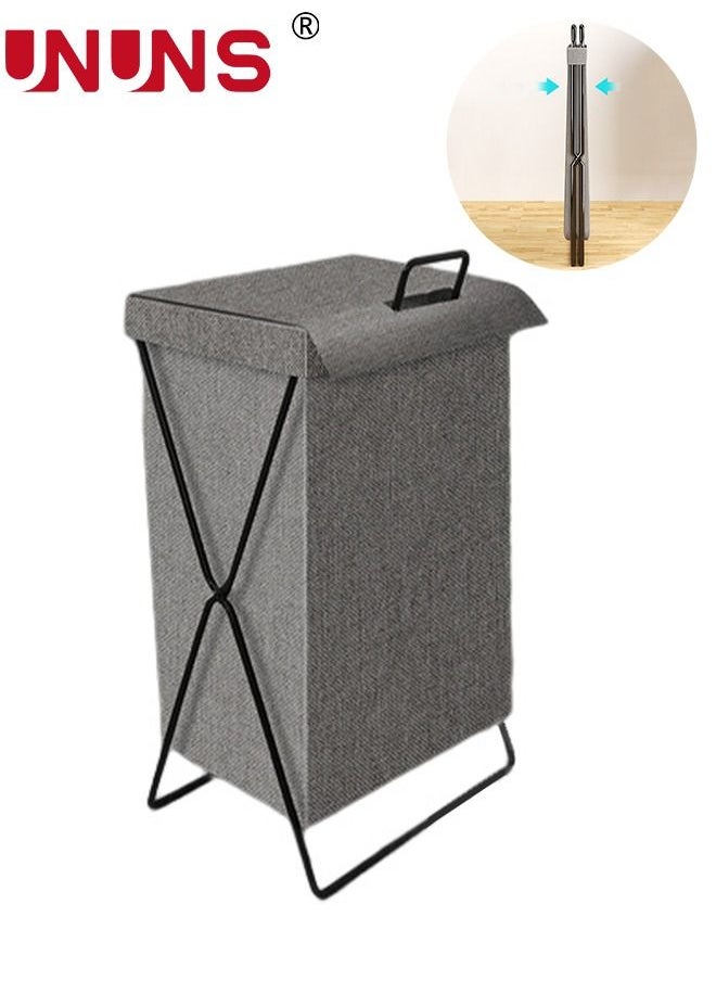 UNUNS - Large Collapsible Laundry Basket Hamper with Handles and Lid, Heavy-Duty Frame Clothes Hampers X-Shaped Laundry Hamper Laundry Bag for Laundry, Bedroom, Dorm, Towels - Image 1