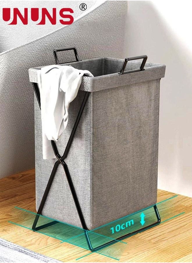 UNUNS - Large Collapsible Laundry Basket Hamper with Handles and Lid, Heavy-Duty Frame Clothes Hampers X-Shaped Laundry Hamper Laundry Bag for Laundry, Bedroom, Dorm, Towels - Image 1