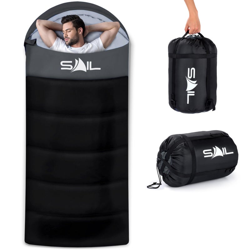 SAIL XL Sleeping Bag Extra Wide for Big & Tall Person 3-4 Season 2.7KG 400GSM Winter & Cool Weather Lightweight,Waterproof Indoor & Outdoor Use for Adults for Hiking, Backpacking and Camping - Black - Image 1