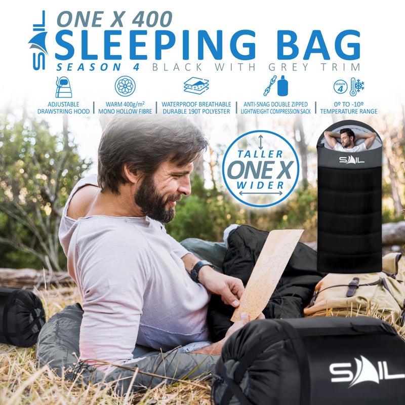 SAIL XL Sleeping Bag Extra Wide for Big & Tall Person 3-4 Season 2.7KG 400GSM Winter & Cool Weather Lightweight,Waterproof Indoor & Outdoor Use for Adults for Hiking, Backpacking and Camping - Black - Image 2