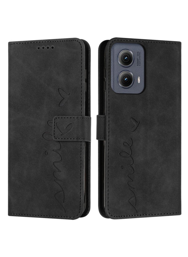 جراب محفظة جلدي فاخر لهاتف موتورولا موتو G85، غطاء قلاب شكل كتاب مع فتحات بطاقات ومسند، قفل مغناطيسي وحماية كاملة للشاشة - أسود - Image 1