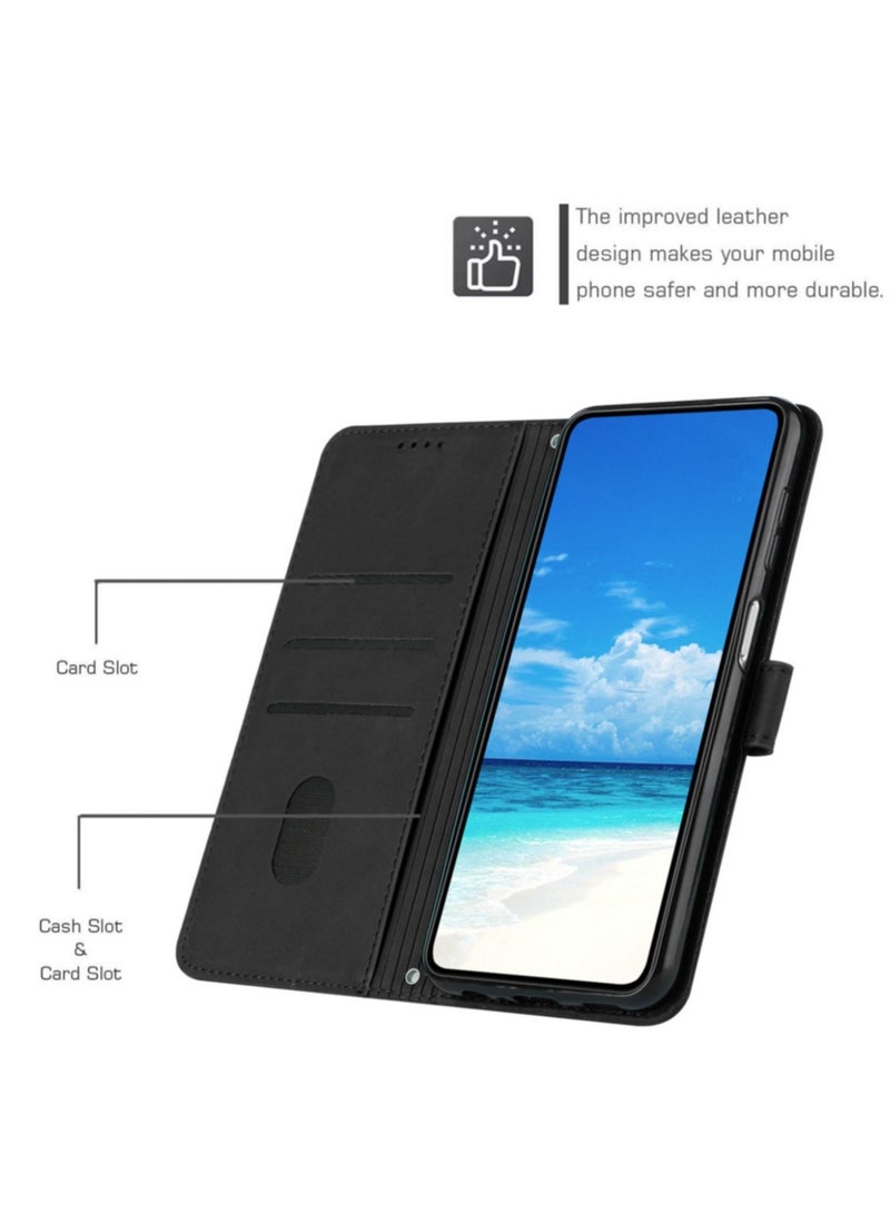 جراب محفظة جلدي فاخر لهاتف موتورولا موتو G85، غطاء قلاب شكل كتاب مع فتحات بطاقات ومسند، قفل مغناطيسي وحماية كاملة للشاشة - أسود - Image 3