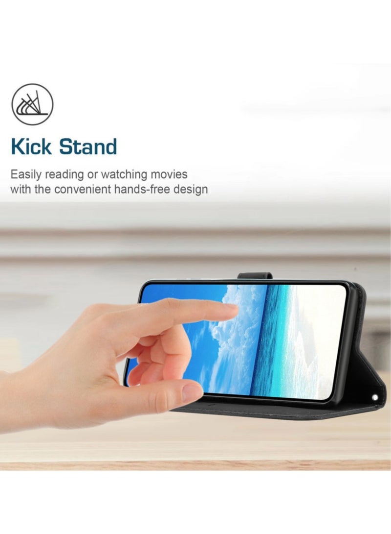 جراب محفظة جلدي فاخر لهاتف موتورولا موتو G85، غطاء قلاب شكل كتاب مع فتحات بطاقات ومسند، قفل مغناطيسي وحماية كاملة للشاشة - أسود - Image 4