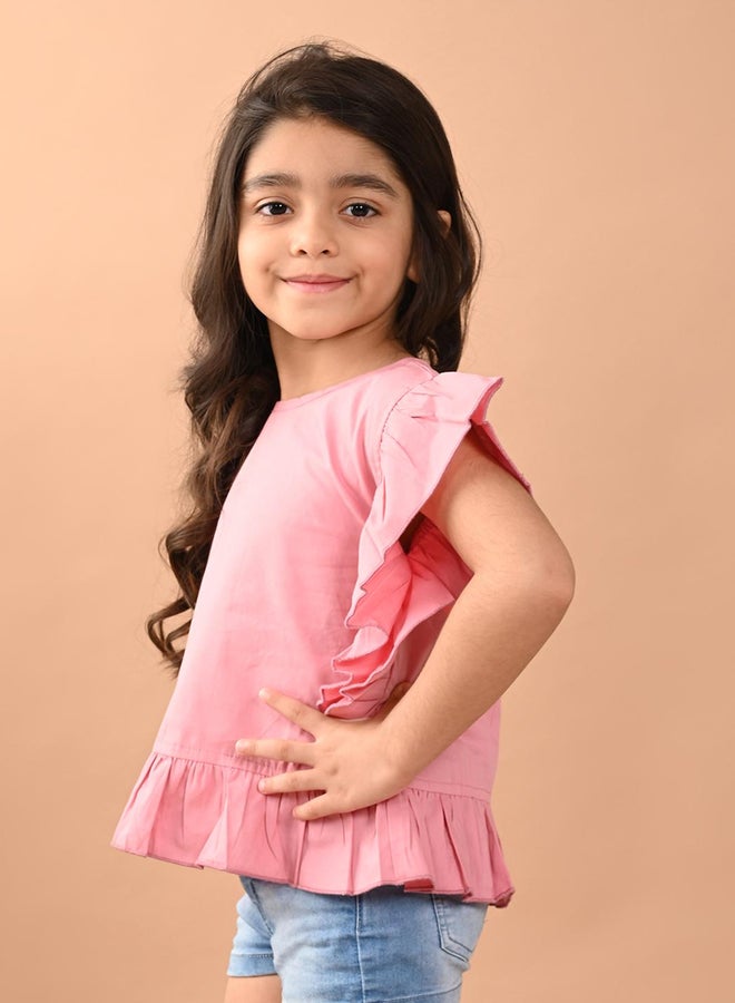 ليل بيكس بلوزة بياقة مستديرة وأكمام مكشكشة وحافة مكشكشة - Image 4