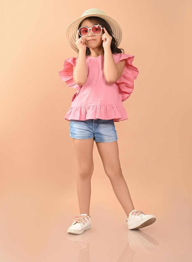 ليل بيكس بلوزة بياقة مستديرة وأكمام مكشكشة وحافة مكشكشة - Image 1