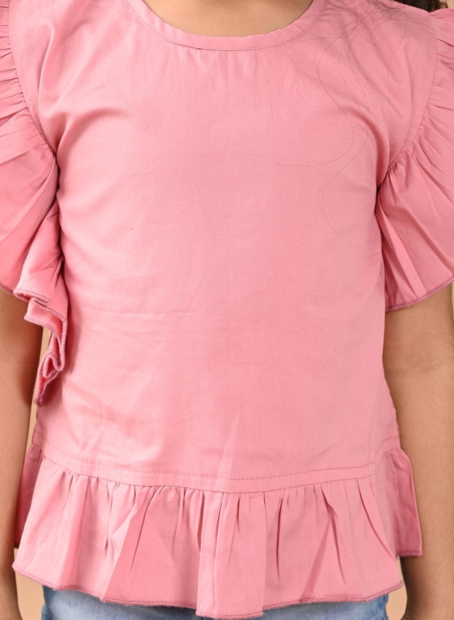 ليل بيكس بلوزة بياقة مستديرة وأكمام مكشكشة وحافة مكشكشة - Image 5