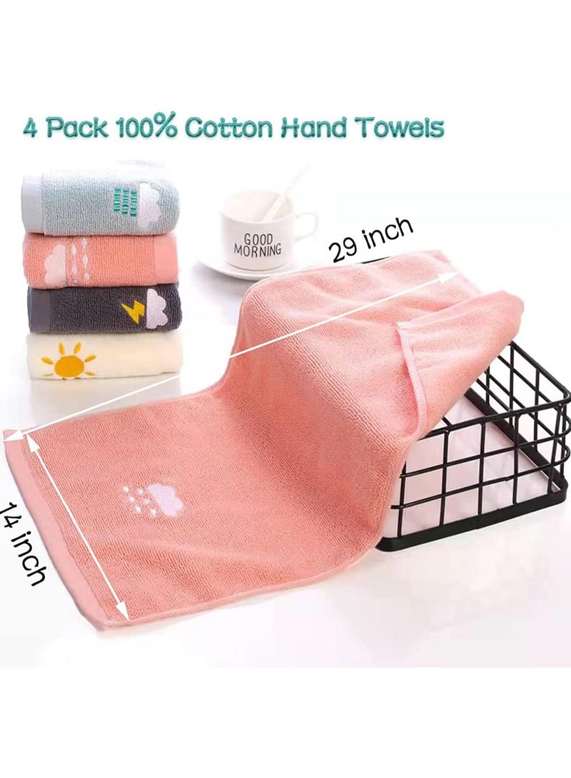 Hand Towels for Bathroom Set 4 Piece, 100% Cotton Bath Hand Towel, Face Towel Soft Highly Absorbent Towels for Adults and Children for Bathroom Kitchen, 14x29 Inch (Pink White Blue Gray) - Image 4