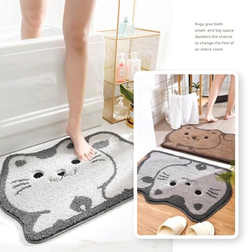 Molesun Cute Animal Bathroom Rug, Absorbent Microfiber Bath Rug Non-Slip Soft Shower Rug, Plush Shaggy Bath Mats for Bathroom Floor, Tub and Shower, Machine Washable, 19" x 28", Cat - Image 3