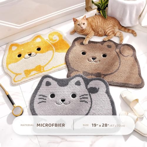 Molesun Cute Animal Bathroom Rug, Absorbent Microfiber Bath Rug Non-Slip Soft Shower Rug, Plush Shaggy Bath Mats for Bathroom Floor, Tub and Shower, Machine Washable, 19" x 28", Cat - Image 2