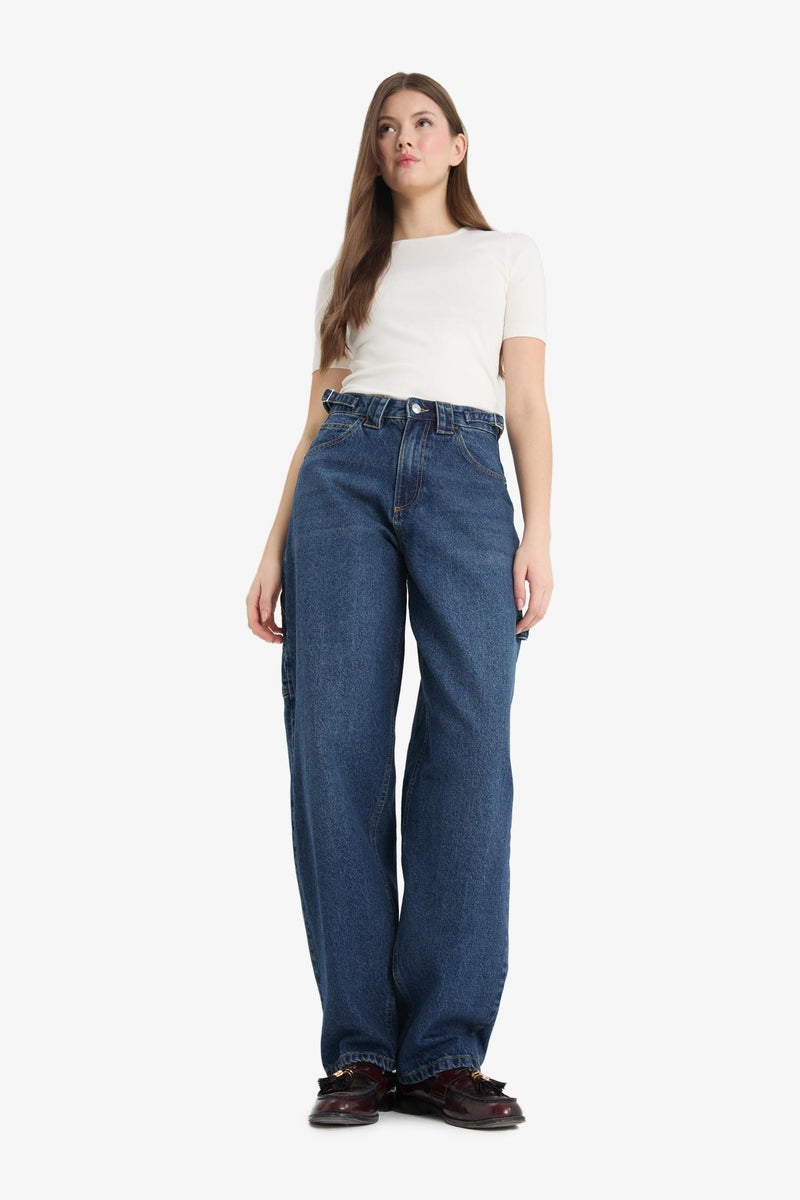 DeFacto Blue Woman Regular Hem Jean Trousers Casual - Image 3