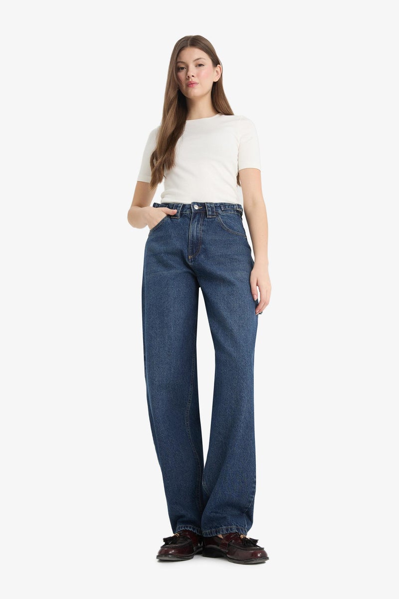 DeFacto Blue Woman Regular Hem Jean Trousers Casual - Image 4