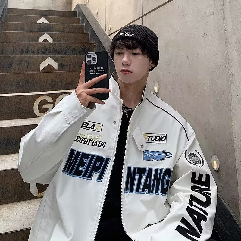 American Jacket Men'S Spring & Fall Street Pilot Motorcycle Clothing Hiphop Trendy Brand Loose Large Size Handsome Top - Image 1