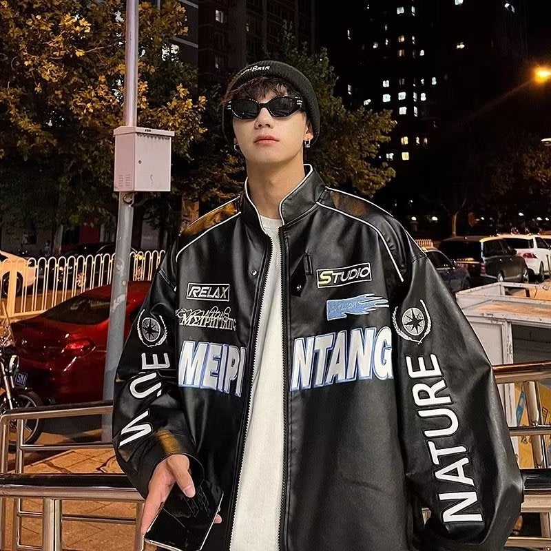 American Jacket Men'S Spring & Fall Street Pilot Motorcycle Clothing Hiphop Trendy Brand Loose Large Size Handsome Top - Image 3