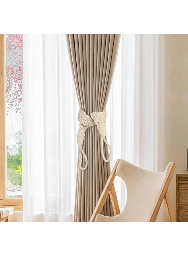 أربطة ستائر منسوجة يدويا للمنزل والمكتب وغرفة المعيشة وغرفة النوم من ريسف، عبوة من 4 أربطة للستائر (بيج) - Image 2