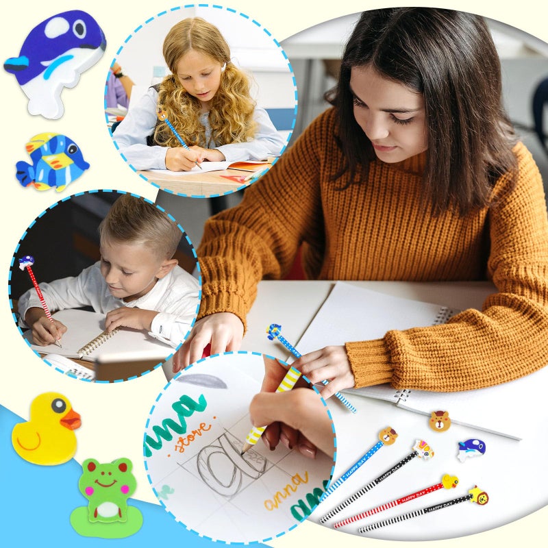 Etmact 50 Pack Assorted Colorful Cartoon Animal Pencil With Erasers, Fun Pencils For Kids, Bulk Pencils With Animal Eraser Toppers,Party Favor Pencils For Kids Novelty Pencils - Image 4