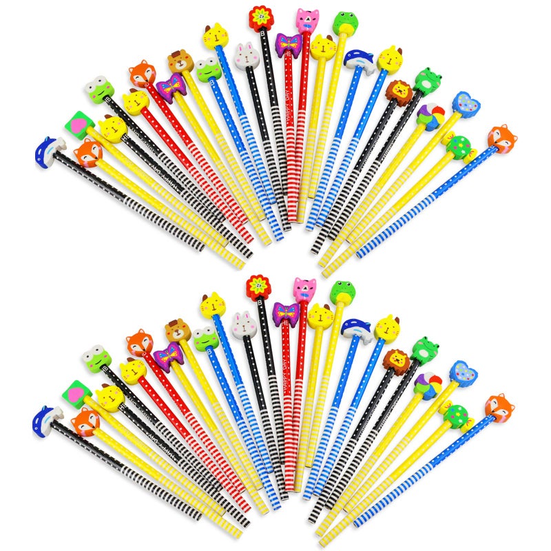 Etmact 50 Pack Assorted Colorful Cartoon Animal Pencil With Erasers, Fun Pencils For Kids, Bulk Pencils With Animal Eraser Toppers,Party Favor Pencils For Kids Novelty Pencils - Image 1