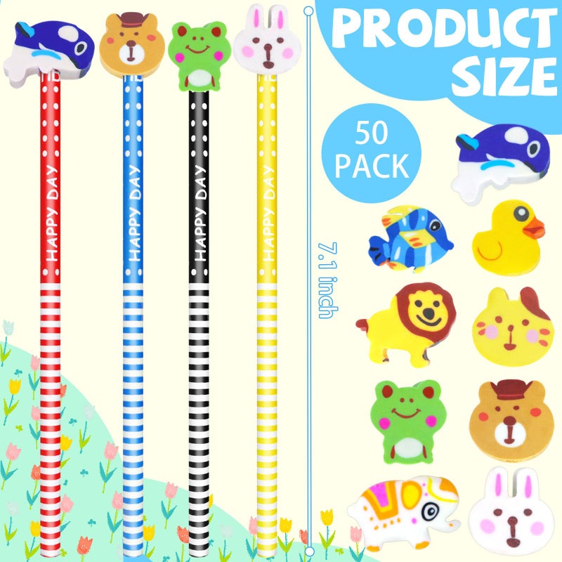 Etmact 50 Pack Assorted Colorful Cartoon Animal Pencil With Erasers, Fun Pencils For Kids, Bulk Pencils With Animal Eraser Toppers,Party Favor Pencils For Kids Novelty Pencils - Image 2