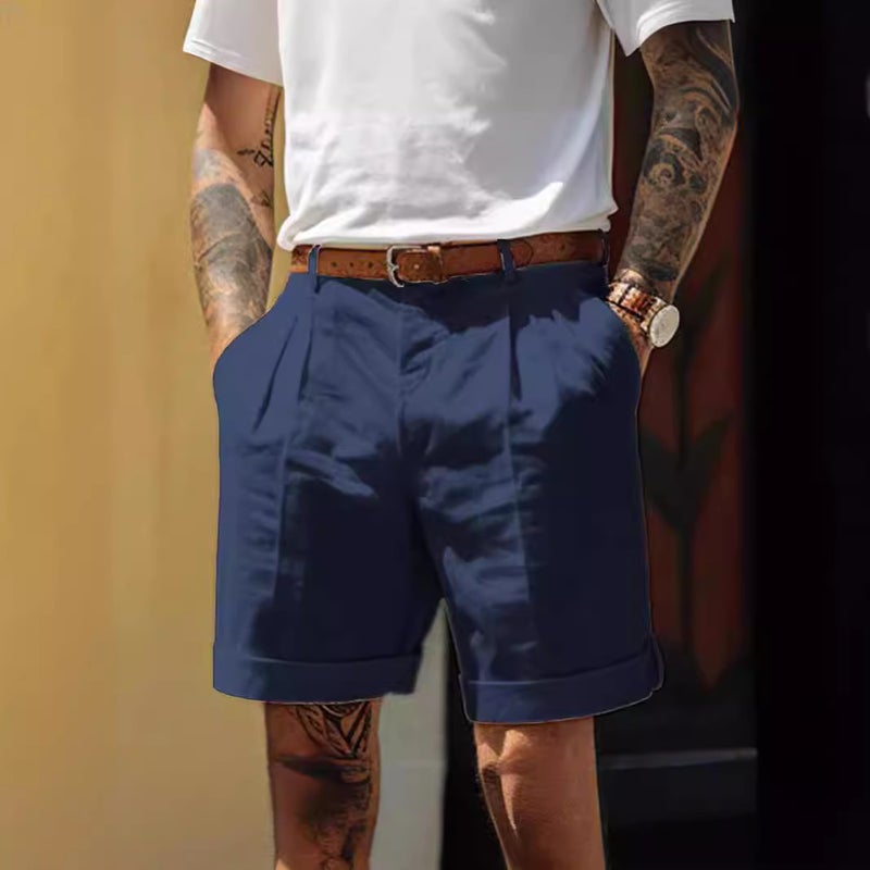 Men'S Linen Shorts, Summer Shorts, Pleated Shorts With Pockets, Straight-Leg, Plain, Comfortable, Breathable Shorts - Image 5