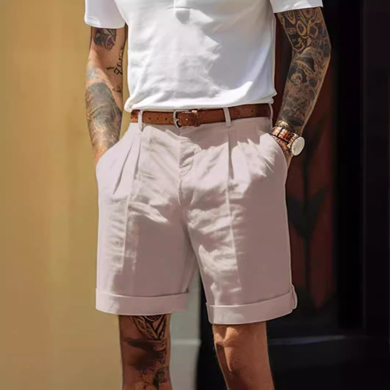 Men'S Linen Shorts, Summer Shorts, Pleated Shorts With Pockets, Straight-Leg, Plain, Comfortable, Breathable Shorts - Image 3