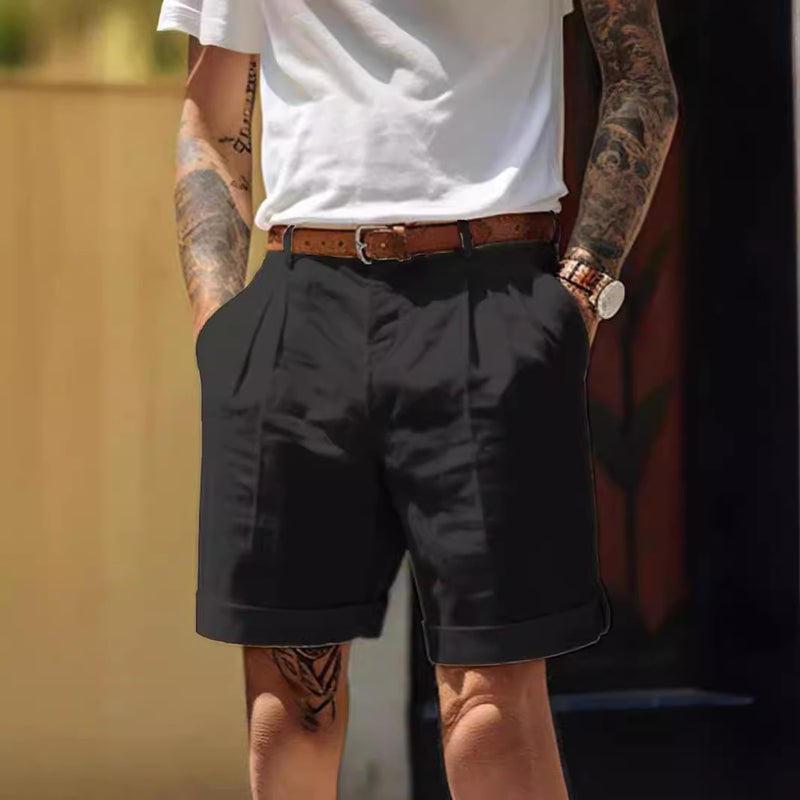 Men'S Linen Shorts, Summer Shorts, Pleated Shorts With Pockets, Straight-Leg, Plain, Comfortable, Breathable Shorts - Image 4