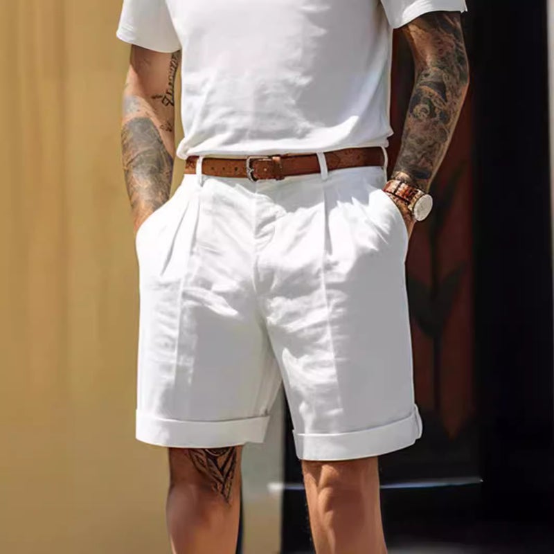 Men'S Linen Shorts, Summer Shorts, Pleated Shorts With Pockets, Straight-Leg, Plain, Comfortable, Breathable Shorts - Image 2