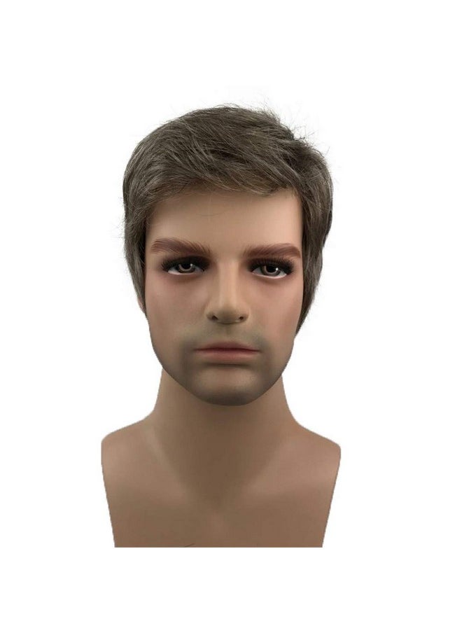 Aimole - Mens Wigs Short Straight Hair Brown Mix Sliver Natural Synthetic Full Wig - Image 1