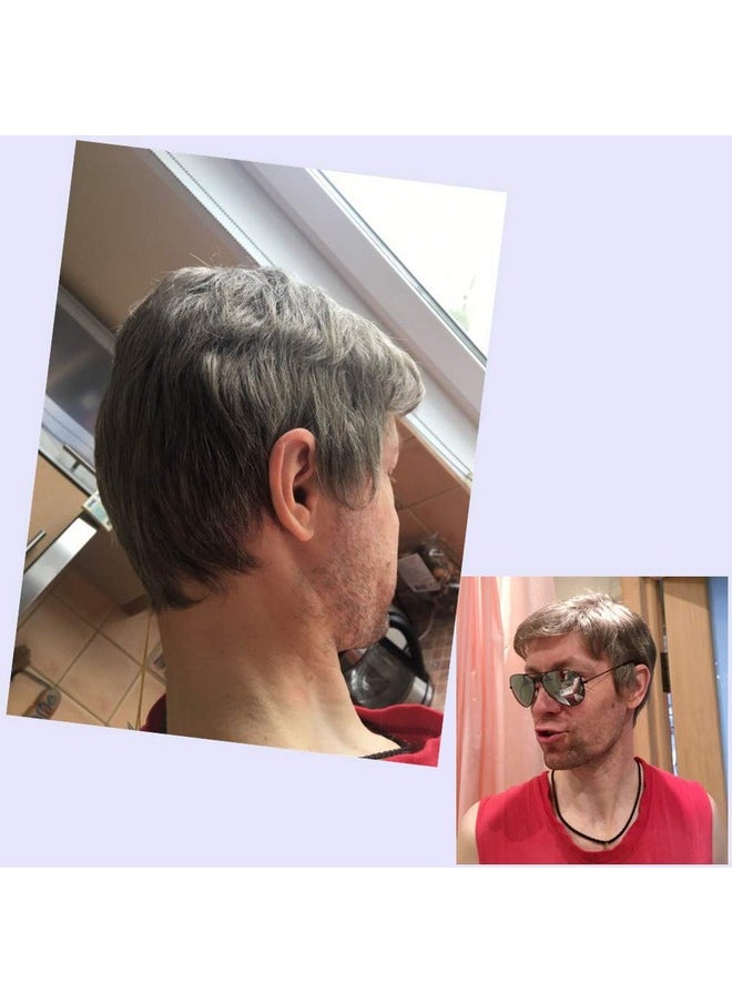 Aimole - Mens Wigs Short Straight Hair Brown Mix Sliver Natural Synthetic Full Wig - Image 1