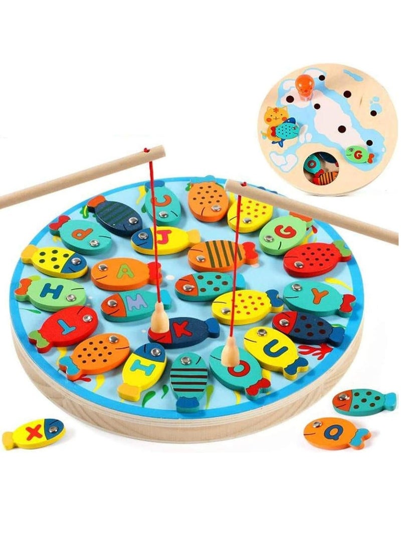 Magnetic Alphabet Numbers Fishing Game, Wooden ABC Letter Numbers Color Matching Puzzle Fine Motor Montessori Educational Toy for Preschool 3 4 5 Year Old Toddlers - Image 1