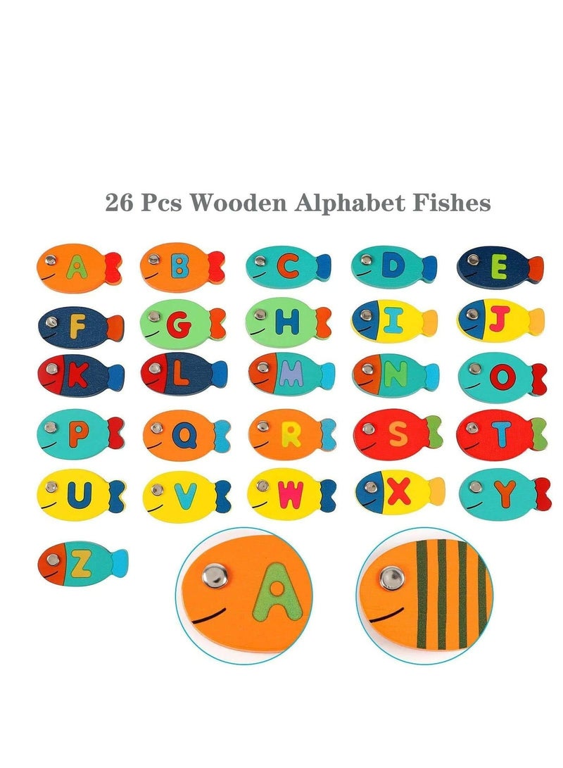 Magnetic Alphabet Numbers Fishing Game, Wooden ABC Letter Numbers Color Matching Puzzle Fine Motor Montessori Educational Toy for Preschool 3 4 5 Year Old Toddlers - Image 2