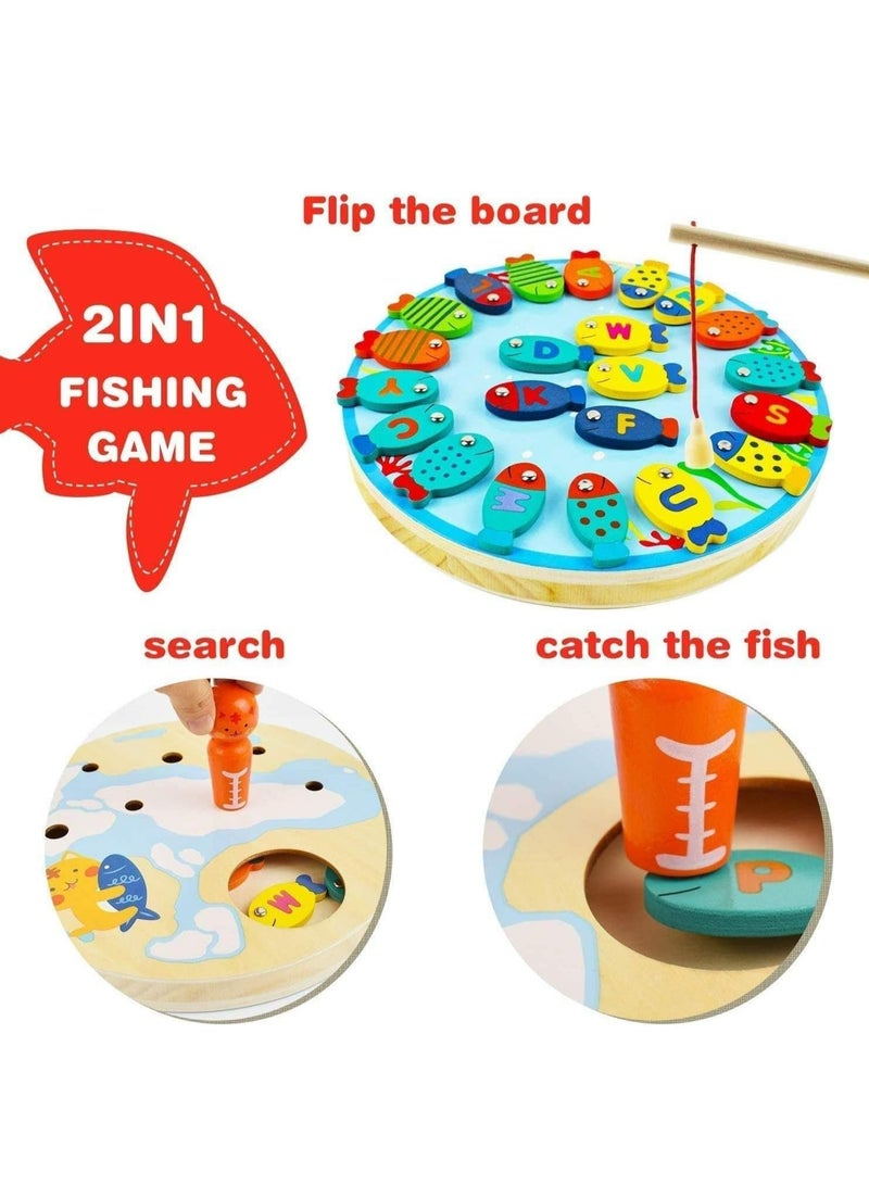 Magnetic Alphabet Numbers Fishing Game, Wooden ABC Letter Numbers Color Matching Puzzle Fine Motor Montessori Educational Toy for Preschool 3 4 5 Year Old Toddlers - Image 3