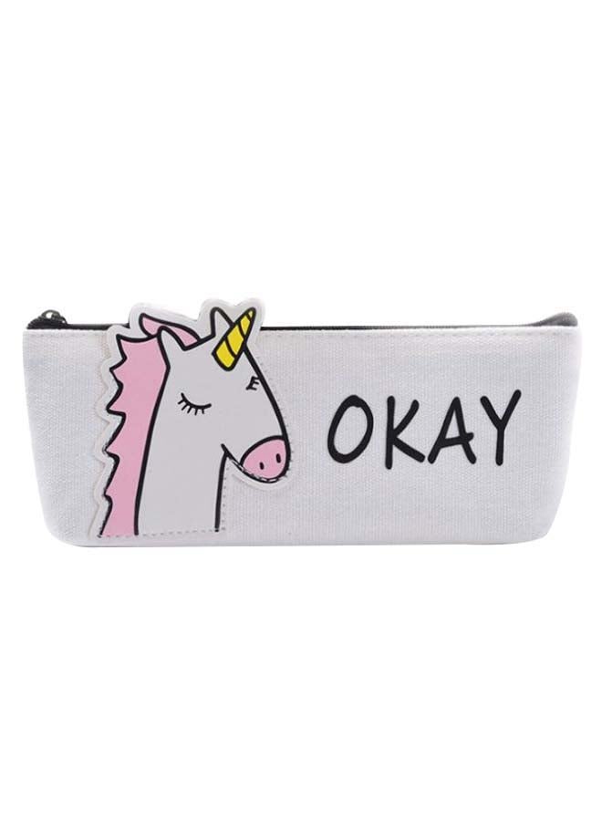 Loquat Unicorn Printed Pencil Case White/Pink - Image 1
