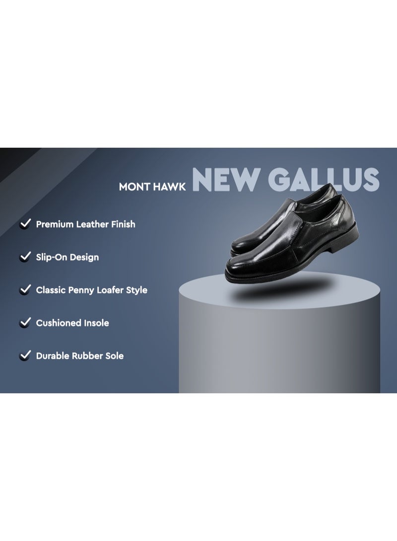 Mont Hawk Men’s Genuine Leather Gallus Shoes || Business Casual Slip-On Formal Shoes || Soft Comfortable Fit || Anti-Slip Rubber Sole || Lightweight Office Wear (Black) - Image 4