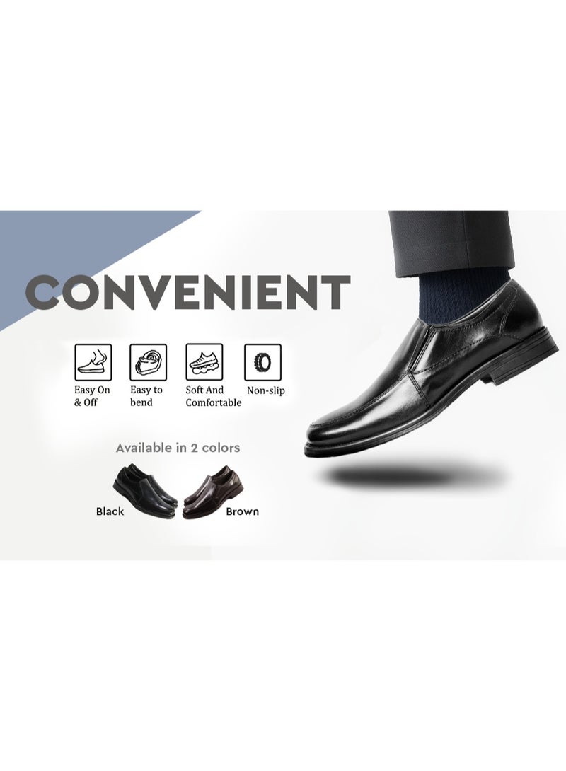 Mont Hawk Men’s Genuine Leather Gallus Shoes || Business Casual Slip-On Formal Shoes || Soft Comfortable Fit || Anti-Slip Rubber Sole || Lightweight Office Wear (Black) - Image 5