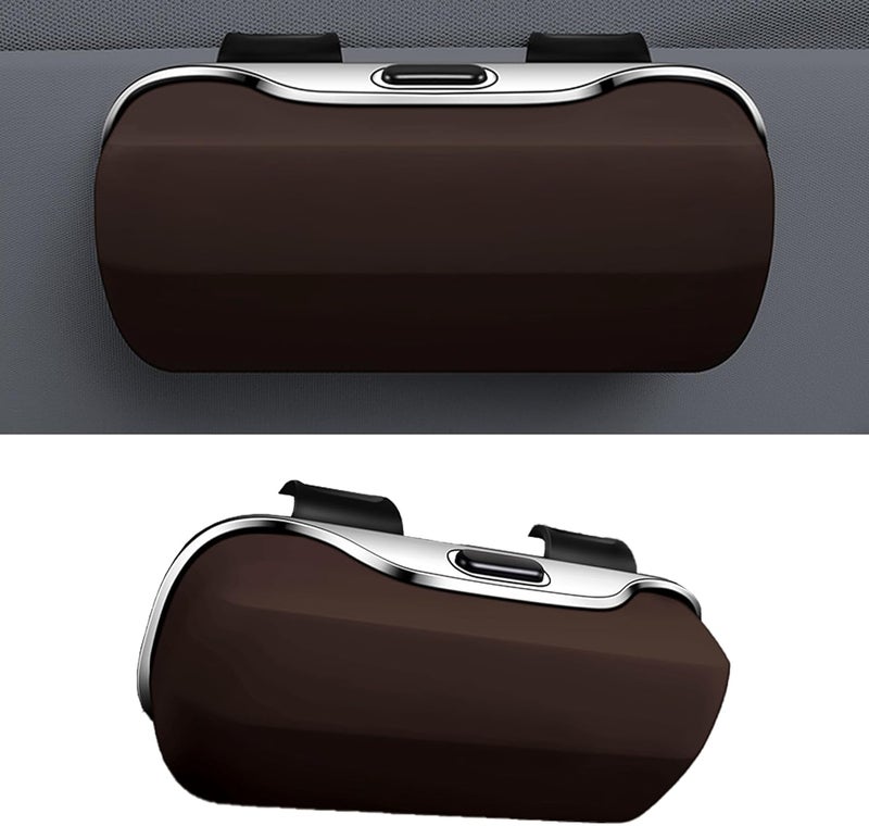 Tioollev Sunglasses Holder for Car Sun Visor, Protective Automotive Eyeglasses Storage Case Hanger, Car Sunglass Holder Suitable for Truck and Sedan to Place Sunglass (Brown) - Image 1
