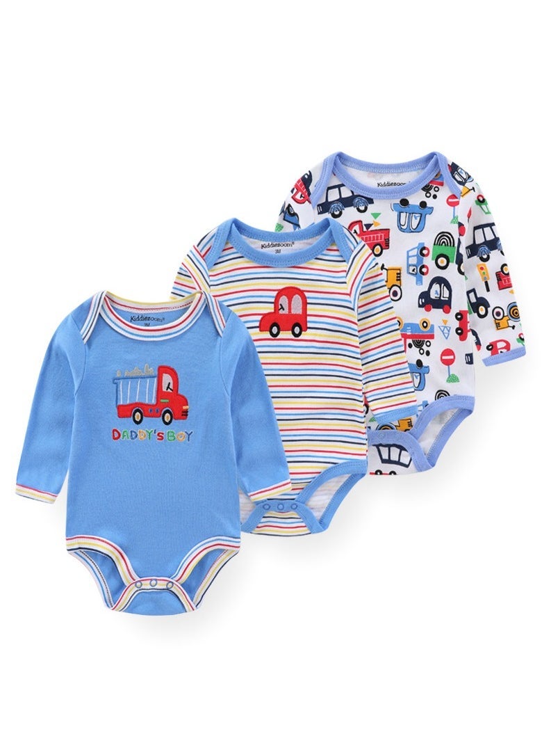 3-piece set of pure cotton jumpsuits for infants and young children, short-sleeved crawling clothes - Image 1