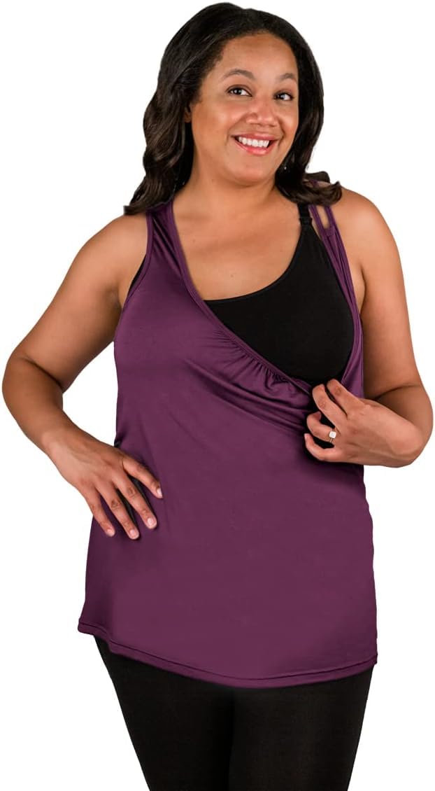 bamboobies Women's Standard Nursing Easy Access Tank Top, Maternity Clothing for Breastfeeding, Berry, Medium - Image 2