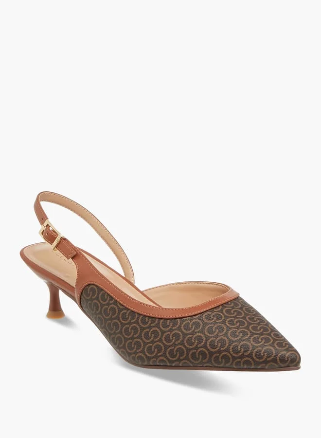 سيليست حذاء نسائي بطبعات المونوغرام بكعب صغير وإبزيم