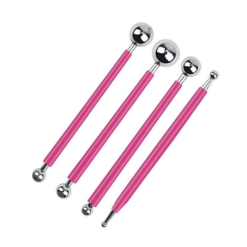 4 x Fondant Cake Decorating Clay Flower Sugarcraft Ball Model DIY Tool 8 Sizes boxs Pink