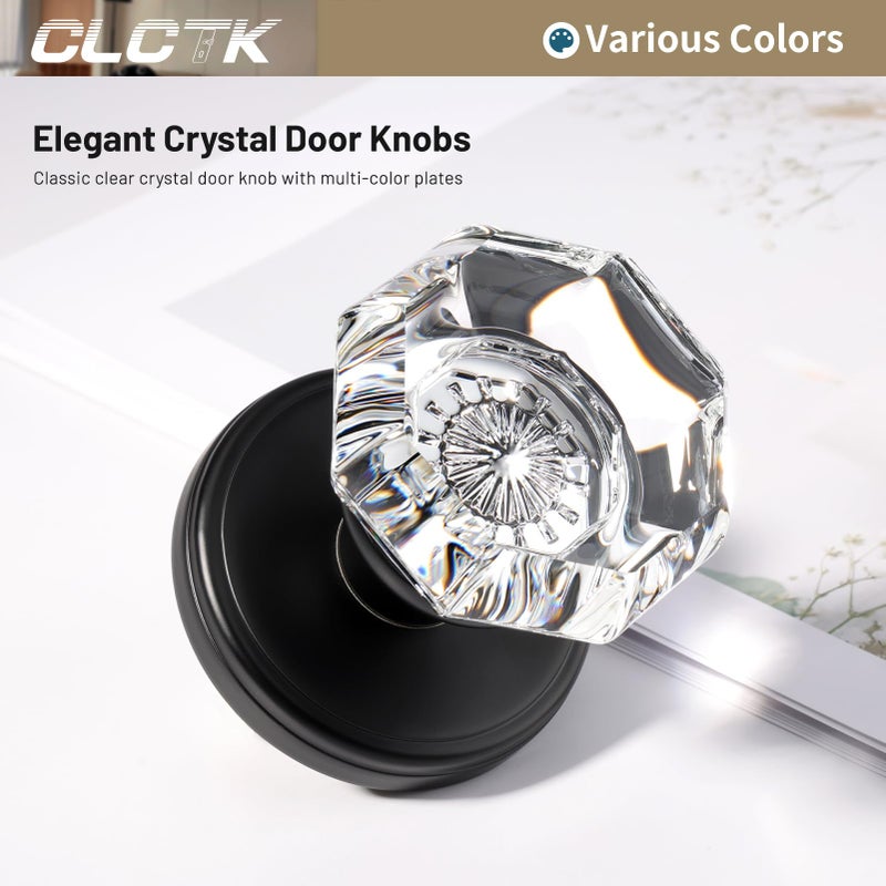 Clctk Crystal Glass Dummy Round Door Knob, Bifold Closet Dummy Door Handles Octagon Non-Turning Single Side, Matte Black, 2 Pack - Image 4
