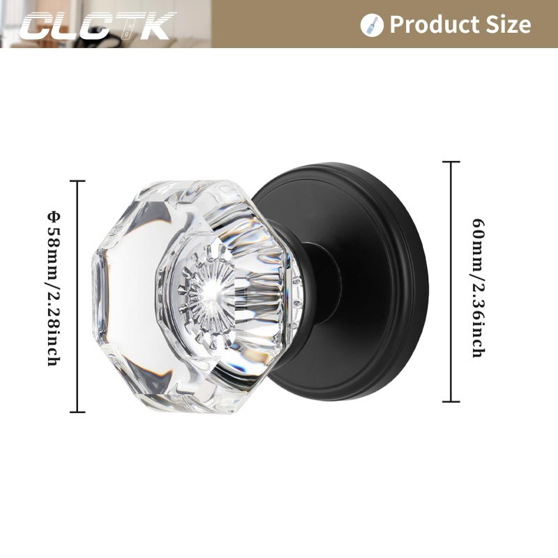 Clctk Crystal Glass Dummy Round Door Knob, Bifold Closet Dummy Door Handles Octagon Non-Turning Single Side, Matte Black, 2 Pack - Image 5