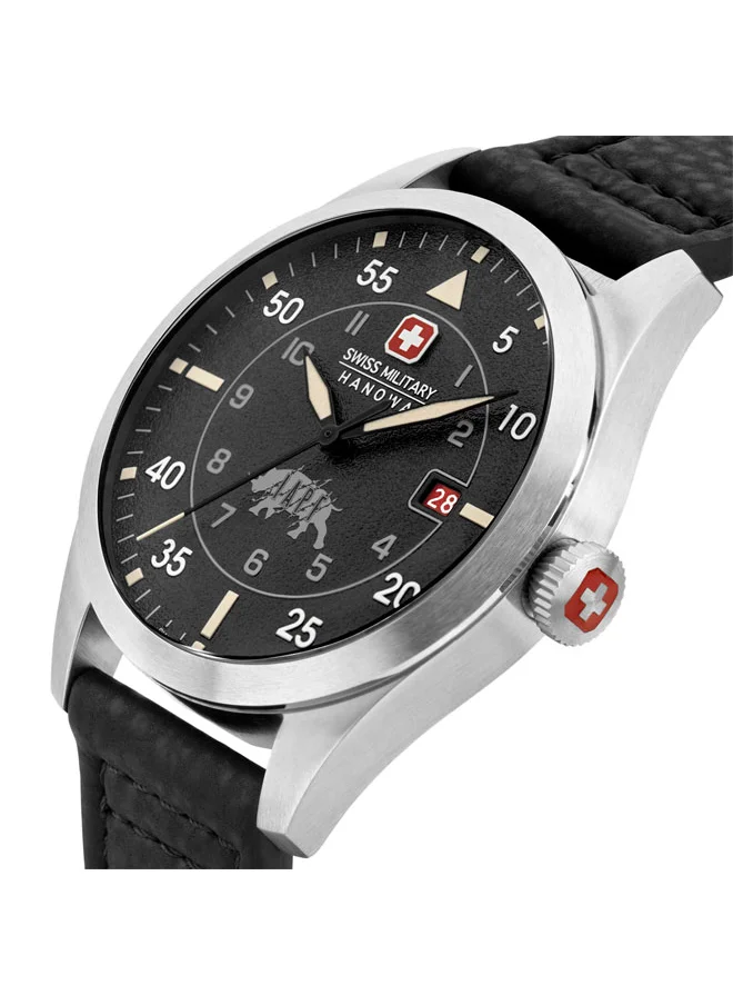 سويس ميليتري هانوا Lead Ranger Watch For Men With Black Vegan Strap - 37 mm