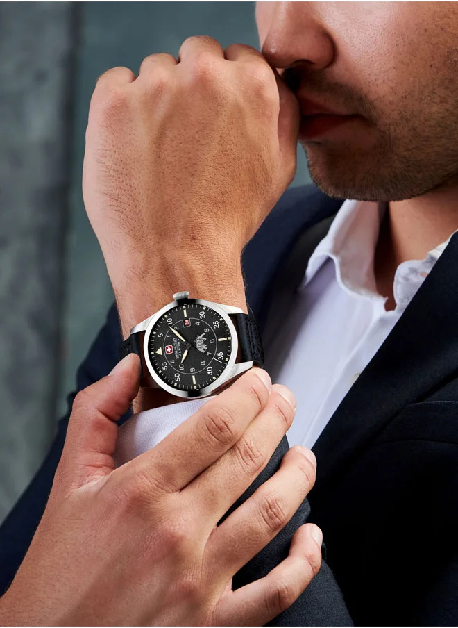 سويس ميليتري هانوا Lead Ranger Watch For Men With Black Vegan Strap - 37 mm
