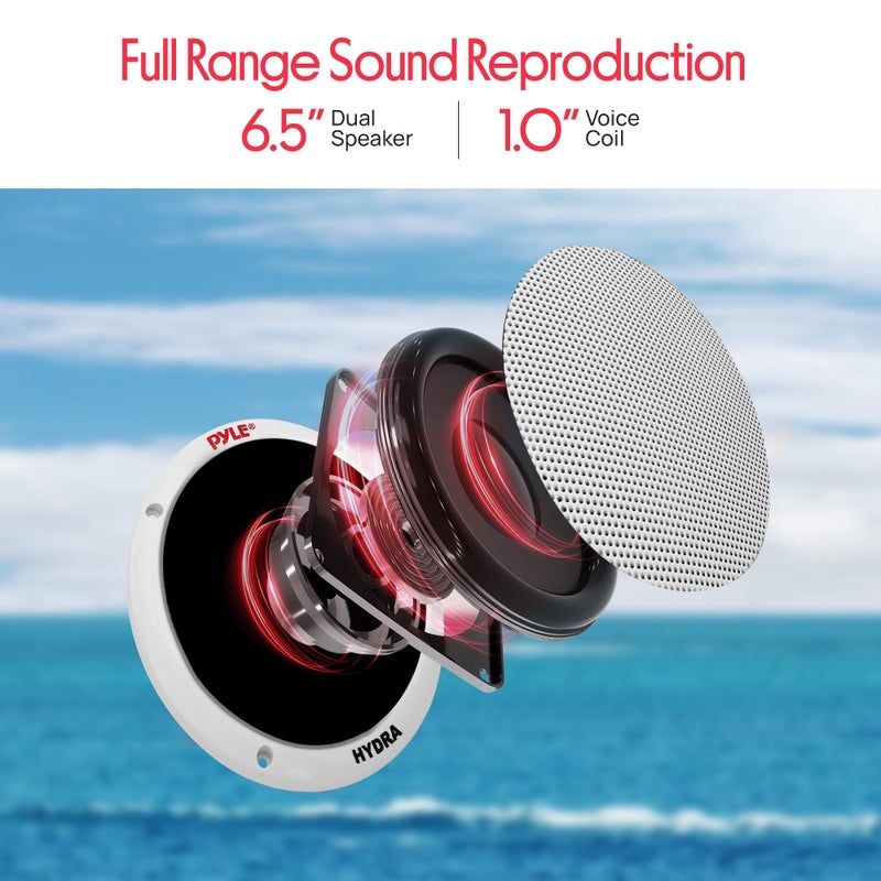 Pyle 6.5 Inch Dual Marine Speakers - 2 Way Waterproof and Weather Resistant Outdoor Stereo Sound System with 400 Watt Power, Polypropylene Cone and Butyl Rubber Surround - 1 Pair - PLMR605W(White) - Image 3