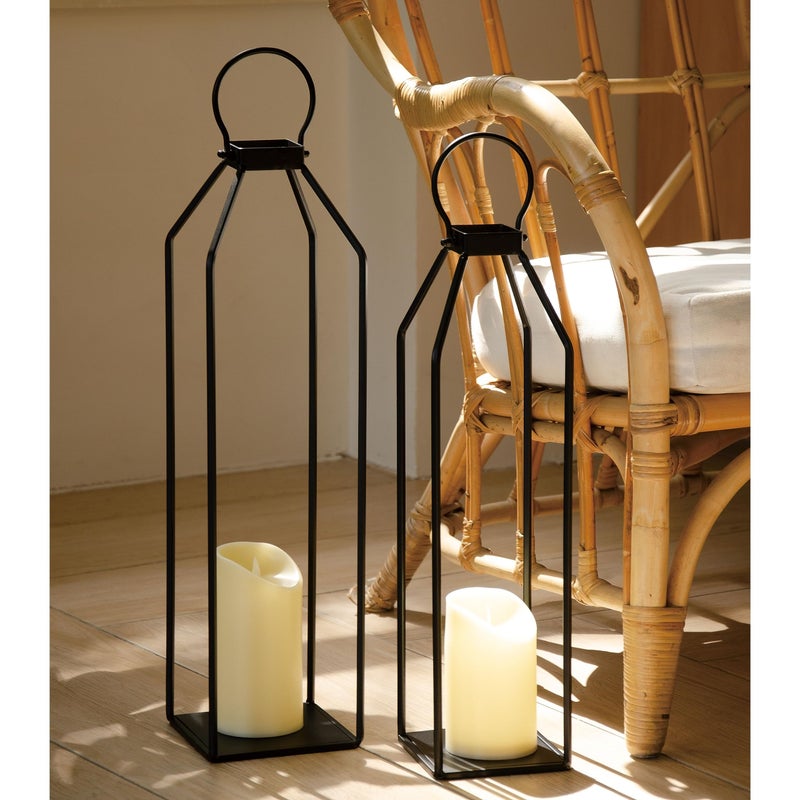 Perfnique Modern Farmhouse Lantern Decor 197 22 Set of 2 Black Metal Lanterns 2 LED 6hr Timer Flickering Flameless Candles Lanterns Decorative for Porch Patio Fireplace Mantle Christmas