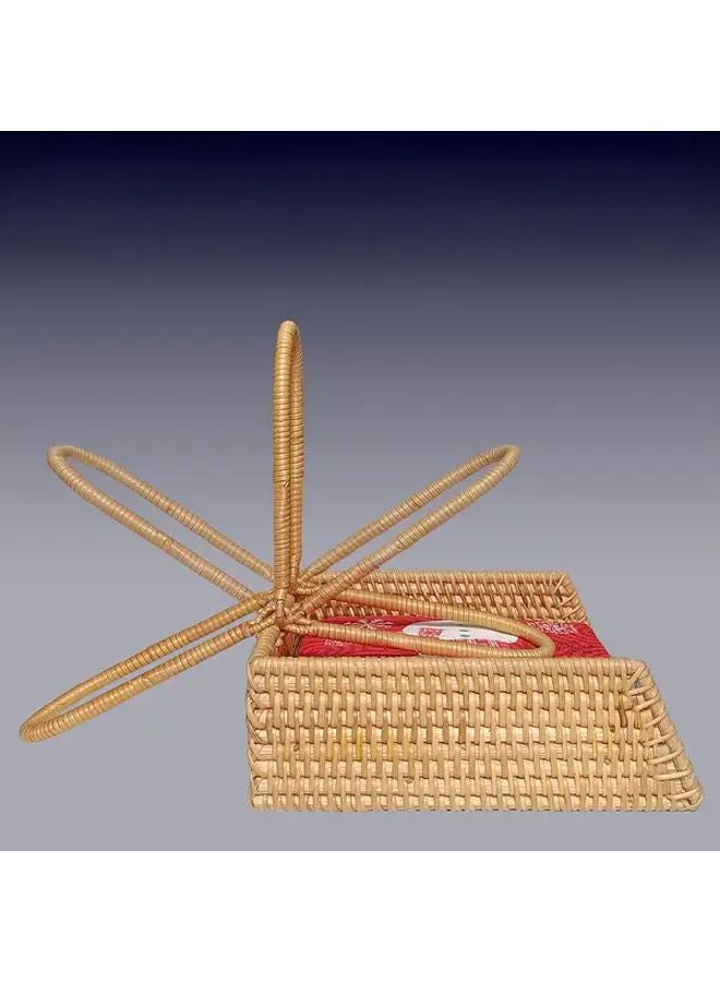 Handwoven Rattan Tissue Box Napkin Storage Basket Blue Pink Floral Pattern Organizer - Image 5