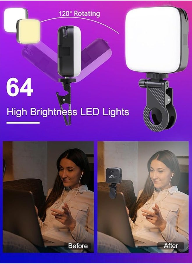 LED Video Light,Computer Light for Meeting Video Light,Multi-Angle Adjustable & Splicable Multi-Functional Pocket Fill Light   LED Selfie Light with Clips Portable Phone Light for Video Shooting Vlogging Kit, 60 Beads 3 Colors 9 Modes 1800mAh Battery, Fill Light for iPhone Photo Camera Computer Laptop TikTok Makeup Video Call
